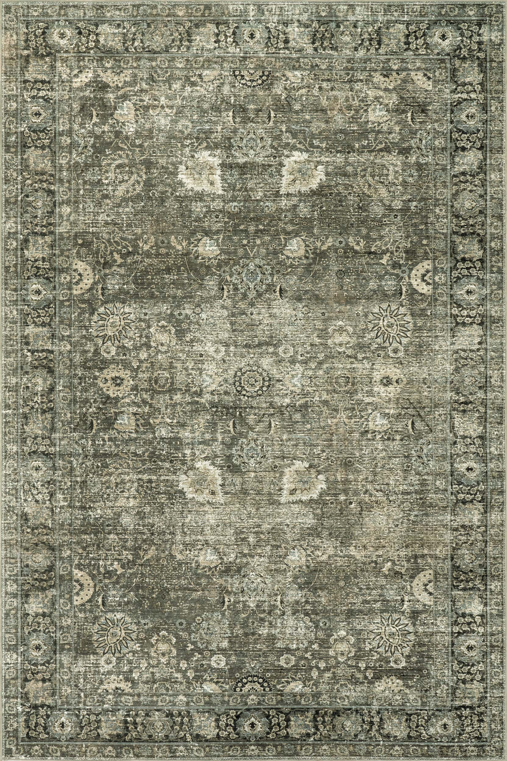 Bayberry Spill Proof Vintage Washable Rug - Green Grey