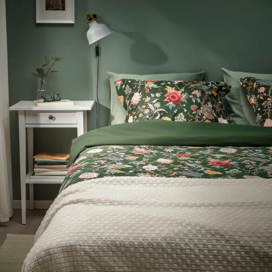 NÄSSELKLOCKA Duvet cover and 2 pillowcases, dark grey-green/multicolour, 200x200/50x60 cm alternate view